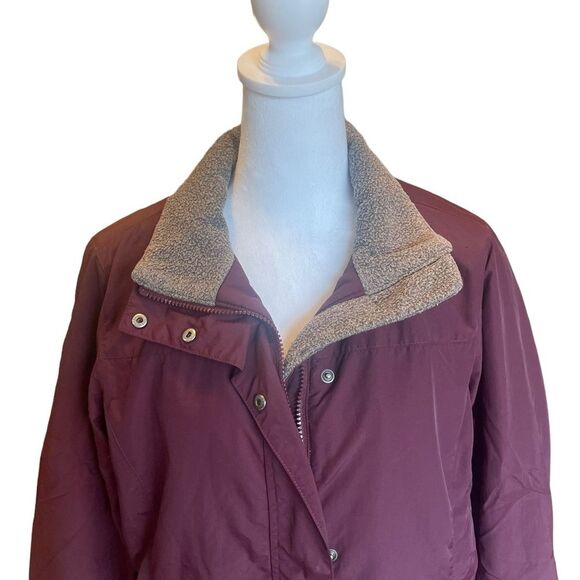 LL Bean Puffer Insulated Fleece Lined Burgundy Winter Coat Womens Size Medium - Picture 6 of 16